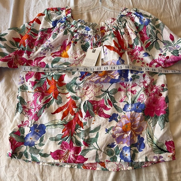 NWT Hester & Orchard Ivory Multi Floral Linen Blend Top M - Picture 9 of 11